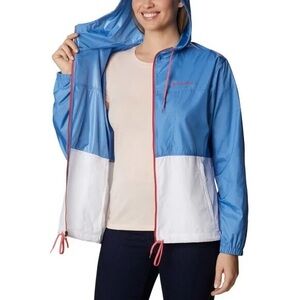 Columbia Women’s Colorblock Windbreaker Jacket Blue White Small Hooded